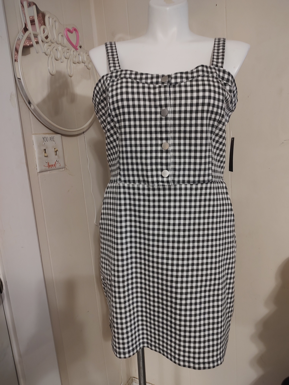 Junior No Boundaries Black & White Gingham Button-Front Sundress